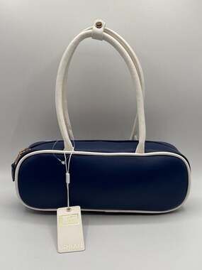 Urban Expressions Vegan Leather Two-Tone Bolero Shoulder Bag in Navy and White